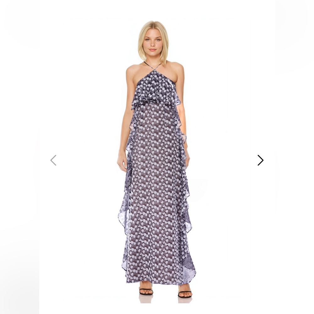 New Badgley Mischka Jewel Alix black silver popover ruffle maxi dress. Size 10 - Picture 5 of 15